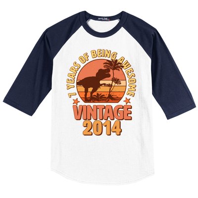 7 Years of Being Awesome Vintage 2014 Birthday T-Rex Baseball Sleeve Shirt