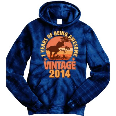 7 Years of Being Awesome Vintage 2014 Birthday T-Rex Tie Dye Hoodie