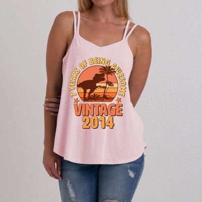 7 Years of Being Awesome Vintage 2014 Birthday T-Rex Women's Strappy Tank