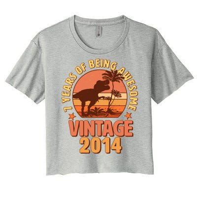 7 Years of Being Awesome Vintage 2014 Birthday T-Rex Women's Crop Top Tee