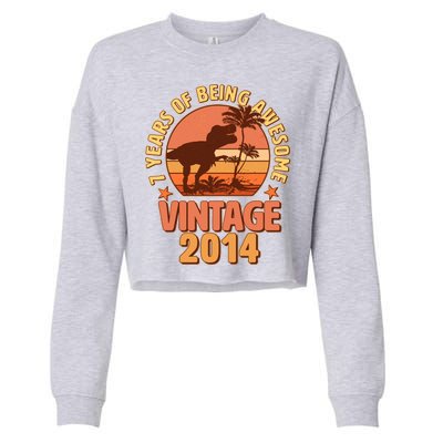 7 Years of Being Awesome Vintage 2014 Birthday T-Rex Cropped Pullover Crew