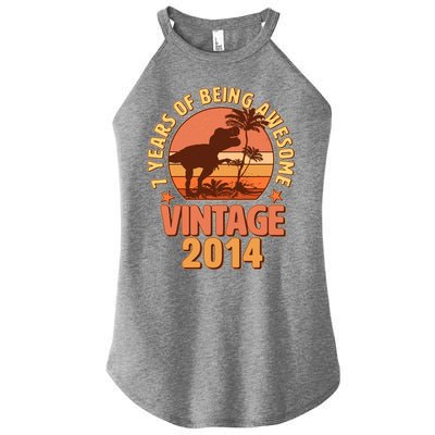 7 Years of Being Awesome Vintage 2014 Birthday T-Rex Women's Perfect Tri Rocker Tank