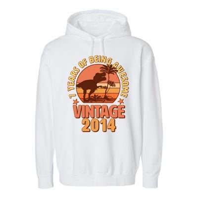 7 Years of Being Awesome Vintage 2014 Birthday T-Rex Garment-Dyed Fleece Hoodie