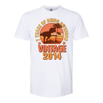 7 Years of Being Awesome Vintage 2014 Birthday T-Rex Softstyle CVC T-Shirt