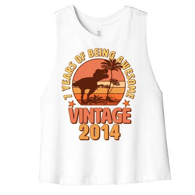 7 Years of Being Awesome Vintage 2014 Birthday T-Rex Women's Racerback Cropped Tank