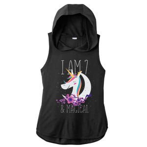 7 Years Old Unicorn Ladies PosiCharge Tri-Blend Wicking Draft Hoodie Tank