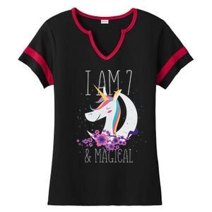 7 Years Old Unicorn Ladies Halftime Notch Neck Tee