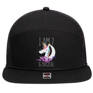 7 Years Old Unicorn 7 Panel Mesh Trucker Snapback Hat