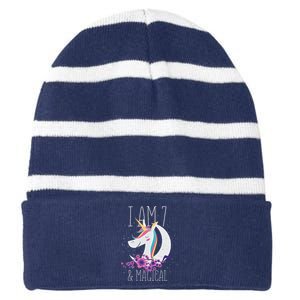 7 Years Old Unicorn Striped Beanie with Solid Band