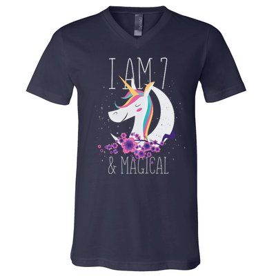 7 Years Old Unicorn V-Neck T-Shirt