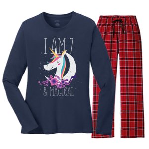 7 Years Old Unicorn Women's Long Sleeve Flannel Pajama Set 