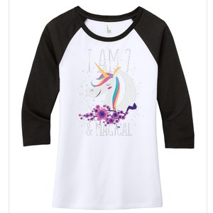 7 Years Old Unicorn Women's Tri-Blend 3/4-Sleeve Raglan Shirt