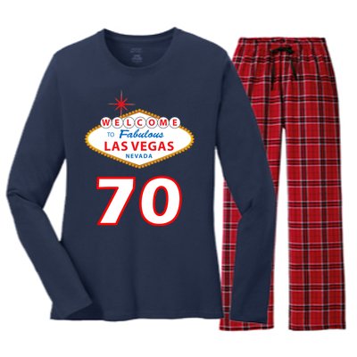 70 Years Old In Vegas 70th Birthday Women's Long Sleeve Flannel Pajama Set 