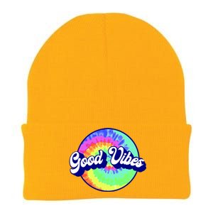 70s Retro Groovy Hippie Good Vibes Knit Cap Winter Beanie