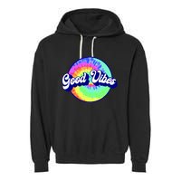 70s Retro Groovy Hippie Good Vibes Garment-Dyed Fleece Hoodie