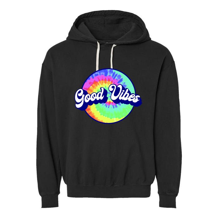 70s Retro Groovy Hippie Good Vibes Garment-Dyed Fleece Hoodie