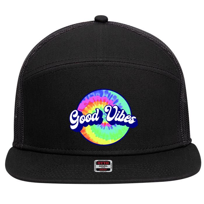 70s Retro Groovy Hippie Good Vibes 7 Panel Mesh Trucker Snapback Hat