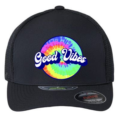 70s Retro Groovy Hippie Good Vibes Flexfit Unipanel Trucker Cap