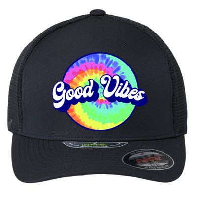 70s Retro Groovy Hippie Good Vibes Flexfit Unipanel Trucker Cap