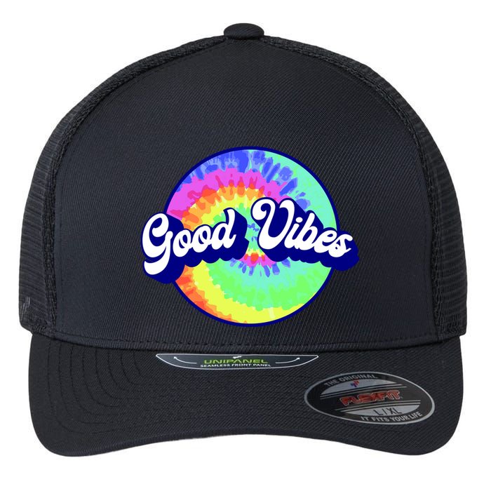70s Retro Groovy Hippie Good Vibes Flexfit Unipanel Trucker Cap