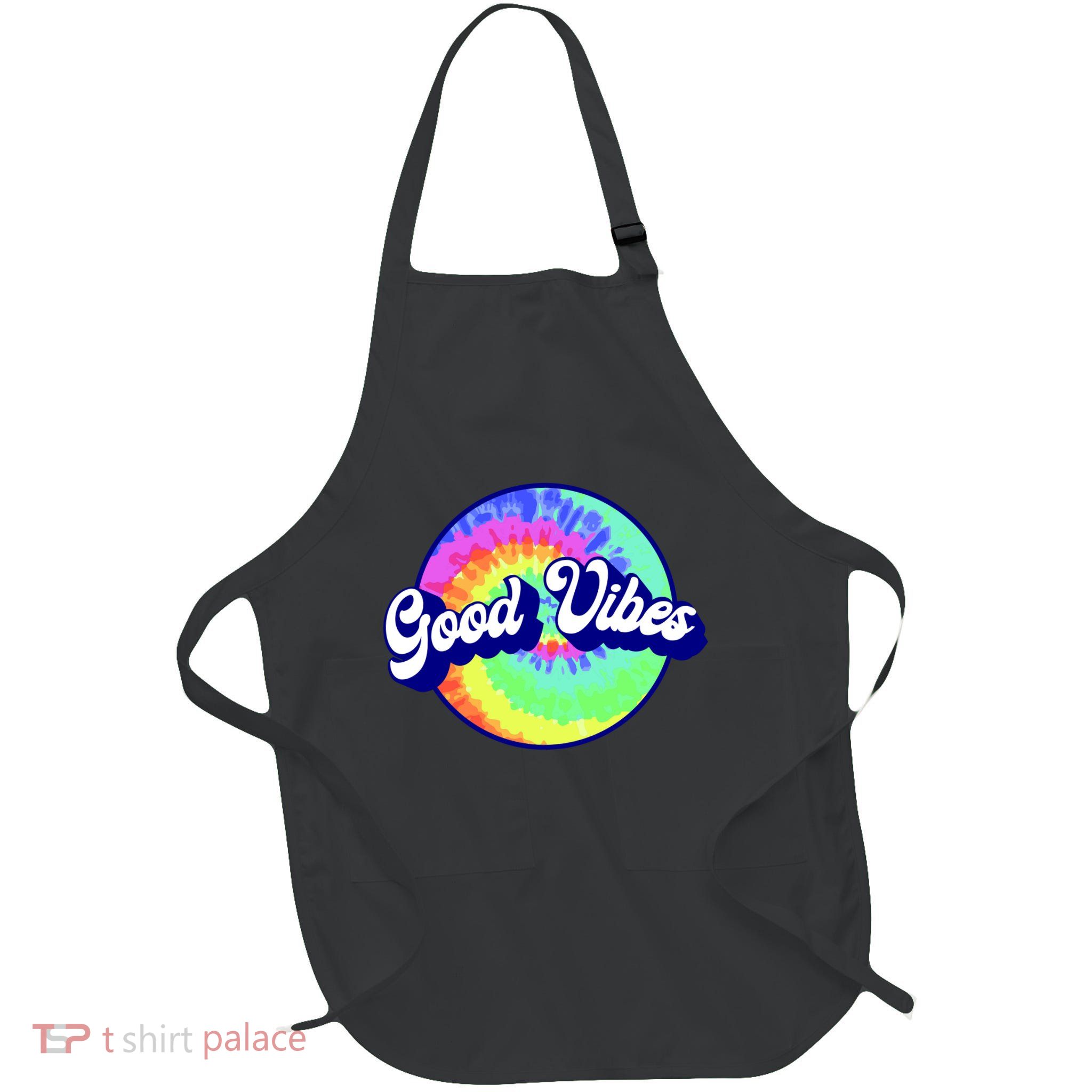 70s Retro Groovy Hippie Good Vibes Full-Length Apron With Pockets