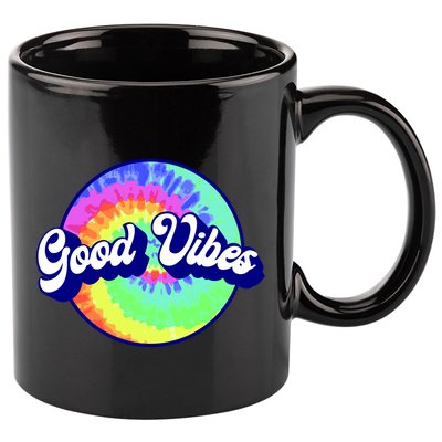 70s Retro Groovy Hippie Good Vibes 11oz C Handle Ceramic Mug