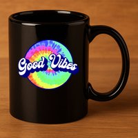70s Retro Groovy Hippie Good Vibes 11oz C Handle Ceramic Mug