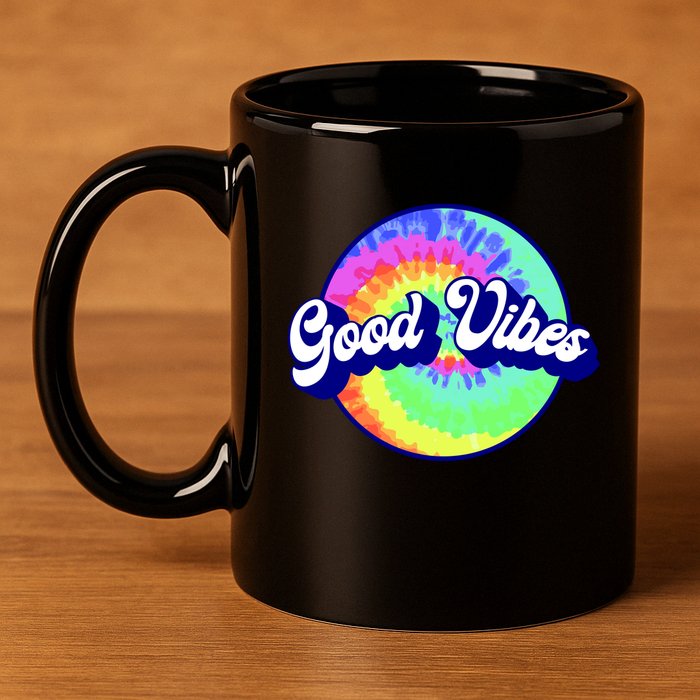 70s Retro Groovy Hippie Good Vibes 11oz C Handle Ceramic Mug