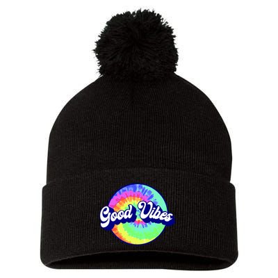 70s Retro Groovy Hippie Good Vibes Pom Pom 12in Knit Beanie