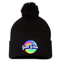 70s Retro Groovy Hippie Good Vibes Pom Pom 12in Knit Beanie