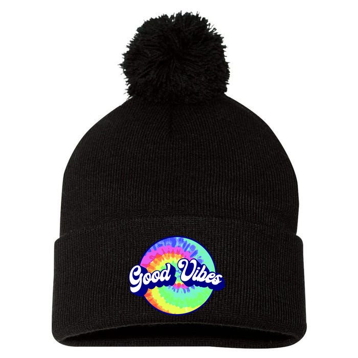 70s Retro Groovy Hippie Good Vibes Pom Pom 12in Knit Beanie