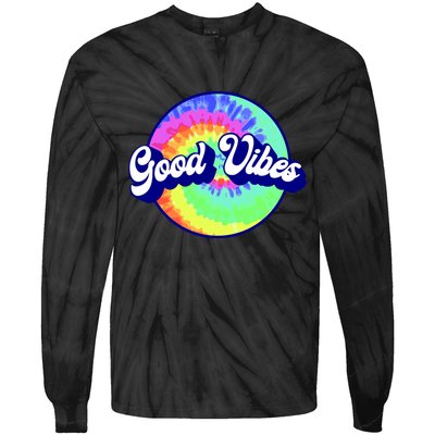 70s Retro Groovy Hippie Good Vibes Tie-Dye Long Sleeve Shirt