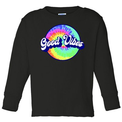 70s Retro Groovy Hippie Good Vibes Toddler Long Sleeve Shirt