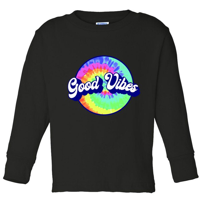 70s Retro Groovy Hippie Good Vibes Toddler Long Sleeve Shirt