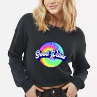 70s Retro Groovy Hippie Good Vibes Cropped Pullover Crew