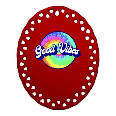 70s Retro Groovy Hippie Good Vibes Ceramic Oval Ornament