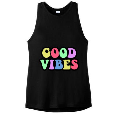 70s Retro Groovy Hippie Good Vibes Bold Ladies PosiCharge Tri-Blend Wicking Tank
