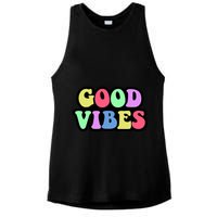 70s Retro Groovy Hippie Good Vibes Bold Ladies PosiCharge Tri-Blend Wicking Tank