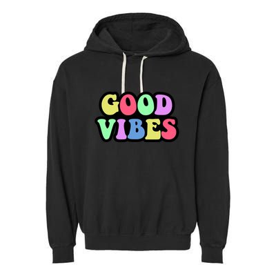 70s Retro Groovy Hippie Good Vibes Bold Garment-Dyed Fleece Hoodie