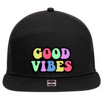 70s Retro Groovy Hippie Good Vibes Bold 7 Panel Mesh Trucker Snapback Hat