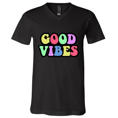 70s Retro Groovy Hippie Good Vibes Bold V-Neck T-Shirt