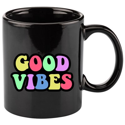 70s Retro Groovy Hippie Good Vibes Bold 11oz C Handle Ceramic Mug