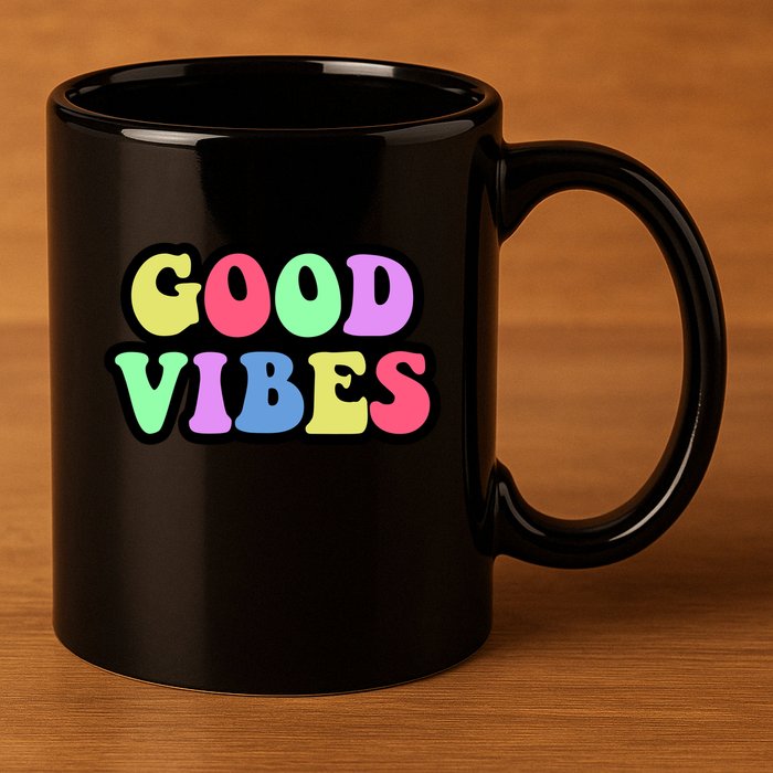 70s Retro Groovy Hippie Good Vibes Bold 11oz C Handle Ceramic Mug