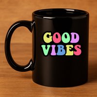 70s Retro Groovy Hippie Good Vibes Bold 11oz C Handle Ceramic Mug
