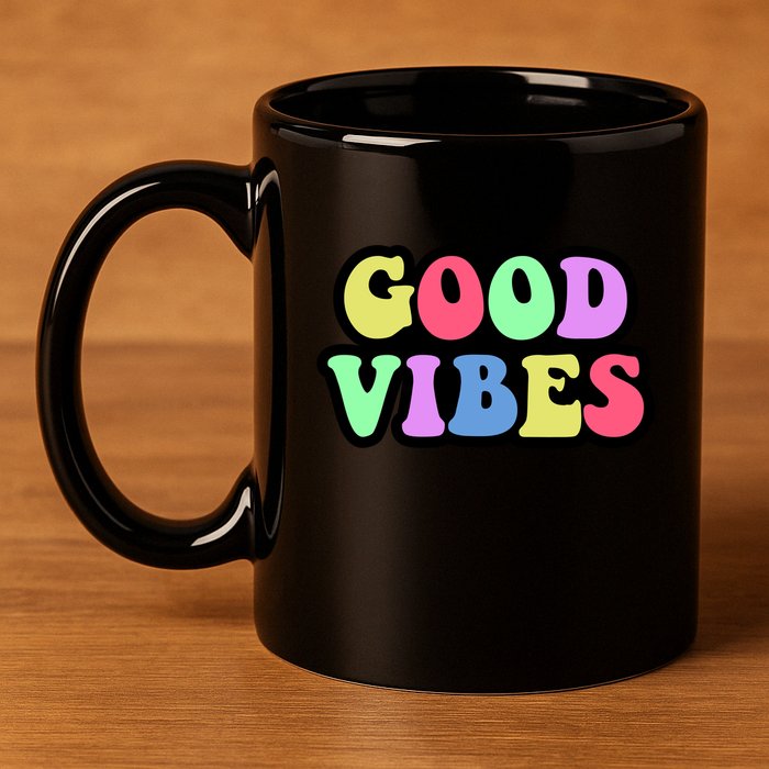 70s Retro Groovy Hippie Good Vibes Bold 11oz C Handle Ceramic Mug