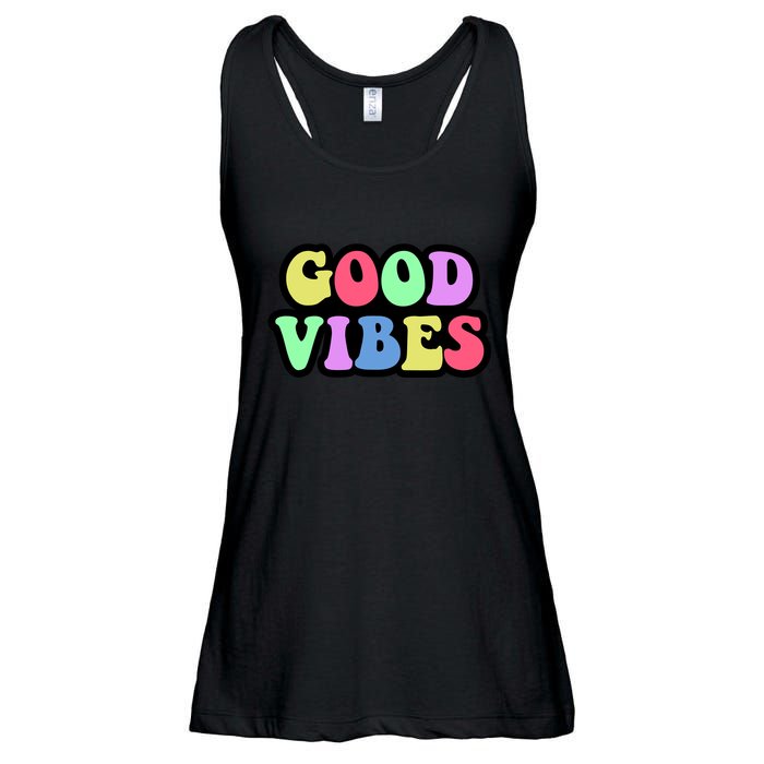 70s Retro Groovy Hippie Good Vibes Bold Ladies Essential Flowy Tank