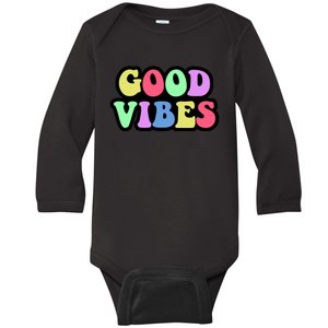 70s Retro Groovy Hippie Good Vibes Bold Baby Long Sleeve Bodysuit