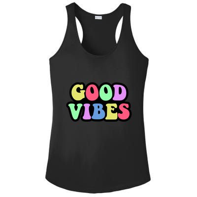 70s Retro Groovy Hippie Good Vibes Bold Ladies PosiCharge Competitor Racerback Tank