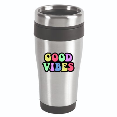 70s Retro Groovy Hippie Good Vibes Bold 16oz Travel Tumbler