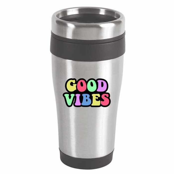 70s Retro Groovy Hippie Good Vibes Bold 16oz Travel Tumbler